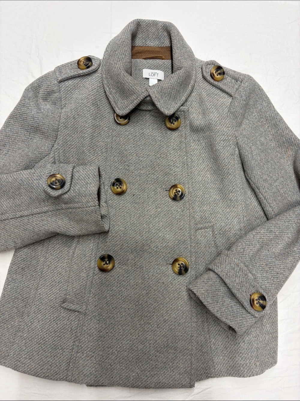 LOFT Light Gray Double-Breasted Pea Coat